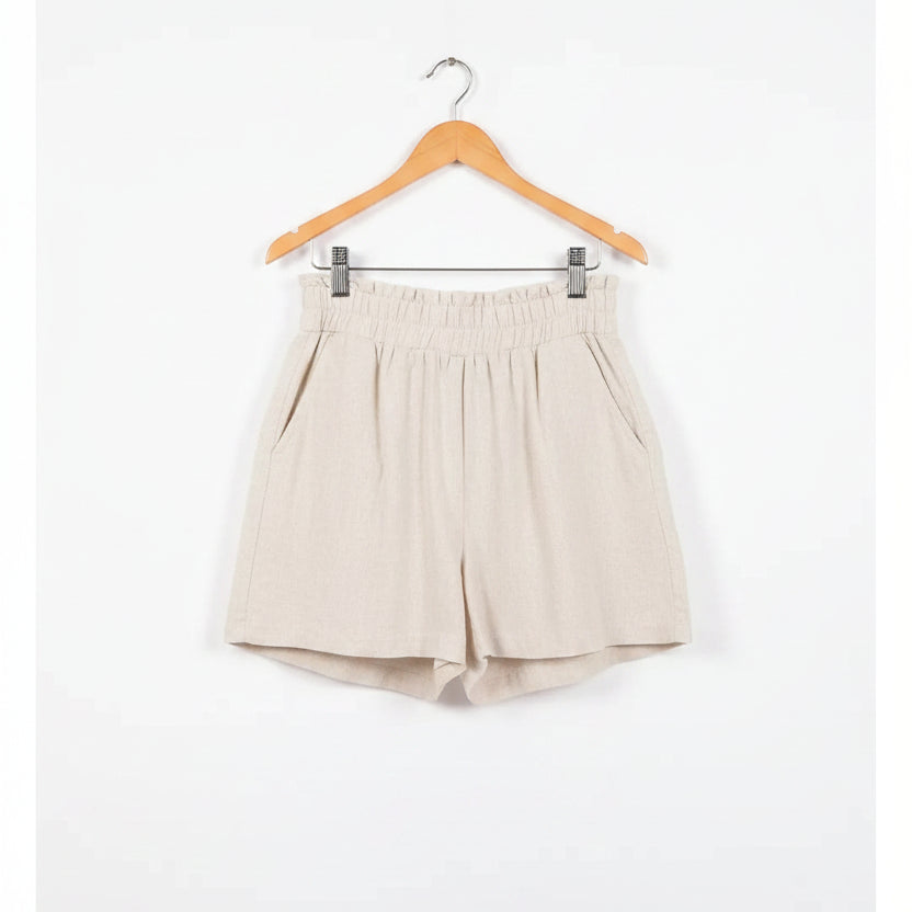 oatmeal ruffled waist shorts