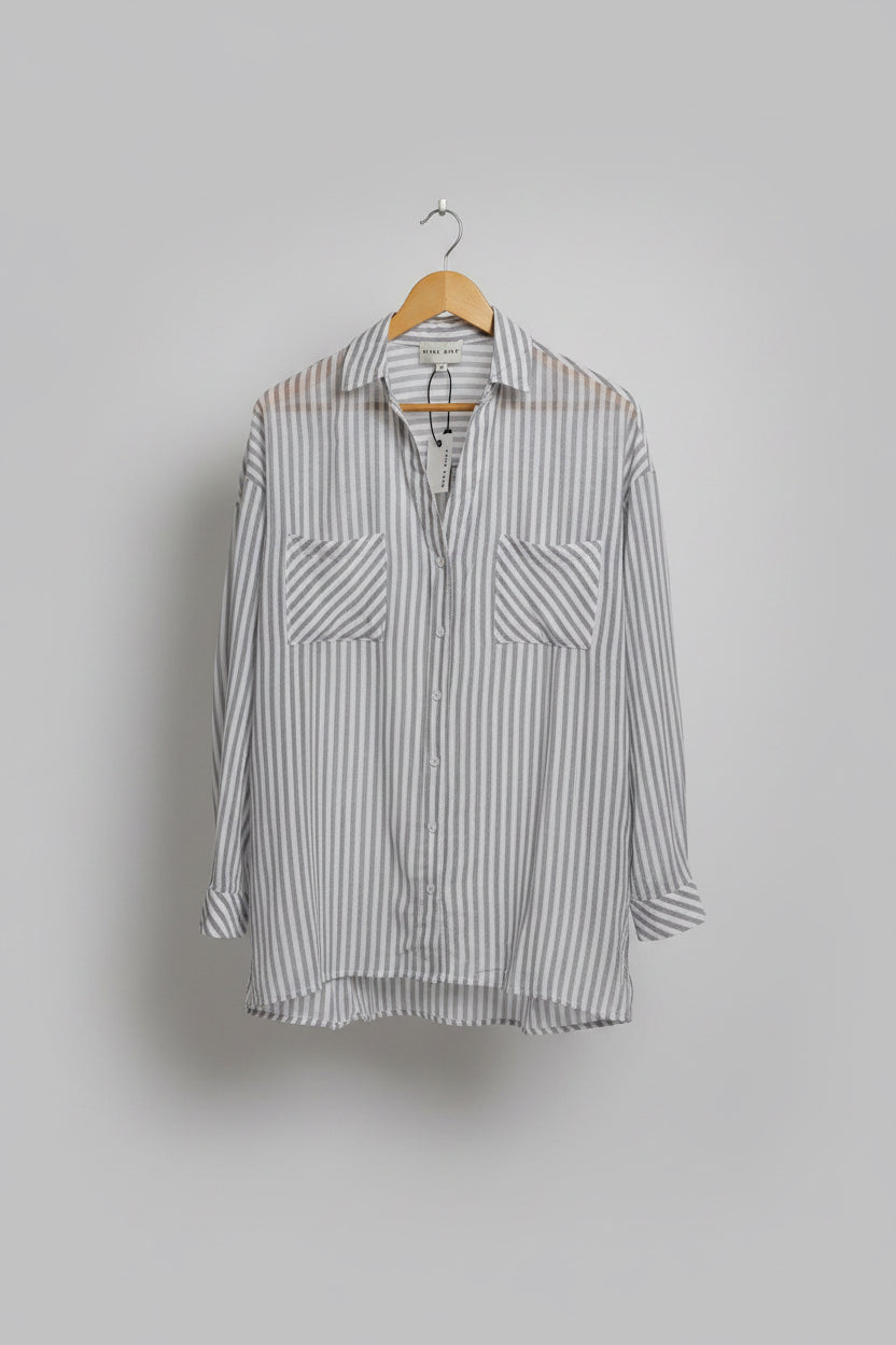 grey striped buttondown shirt