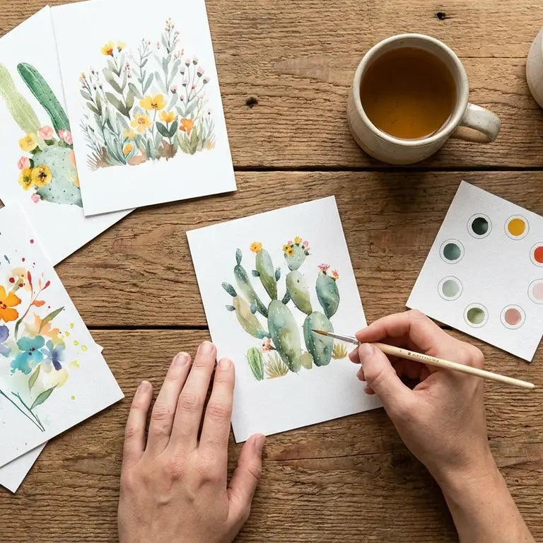 watercolor paint set postcards: desert blooms