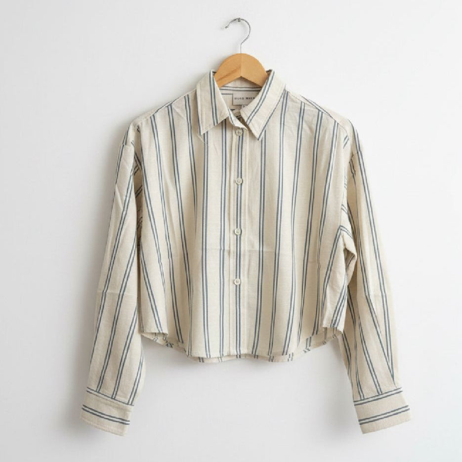 blue and cream striped shirt