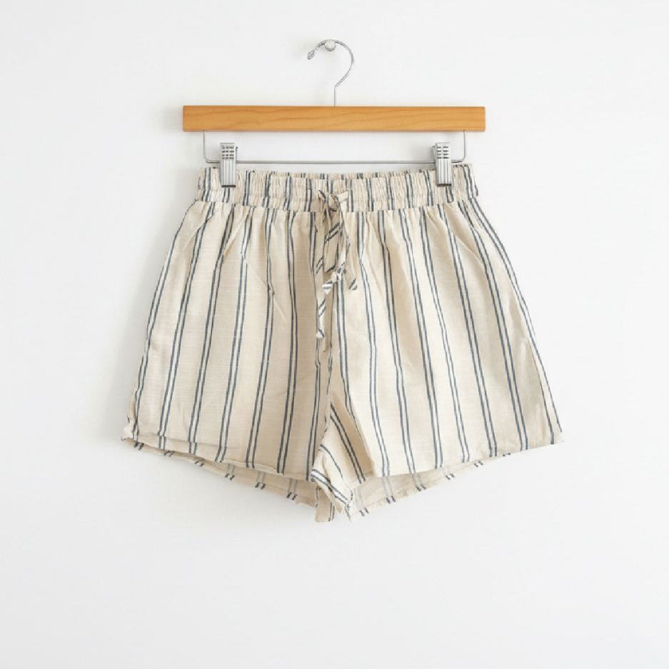 blue and cream striped short