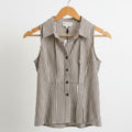 brown striped pattern collared blouse