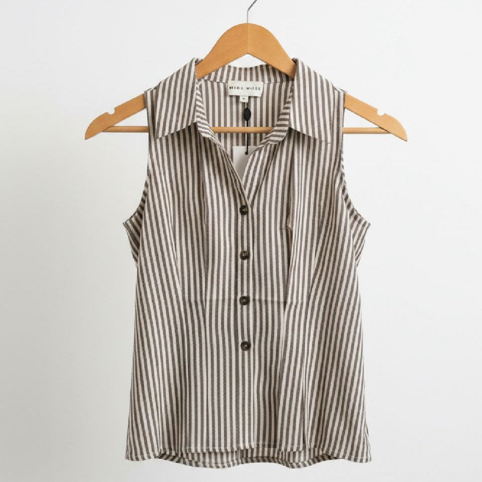 brown striped pattern collared blouse