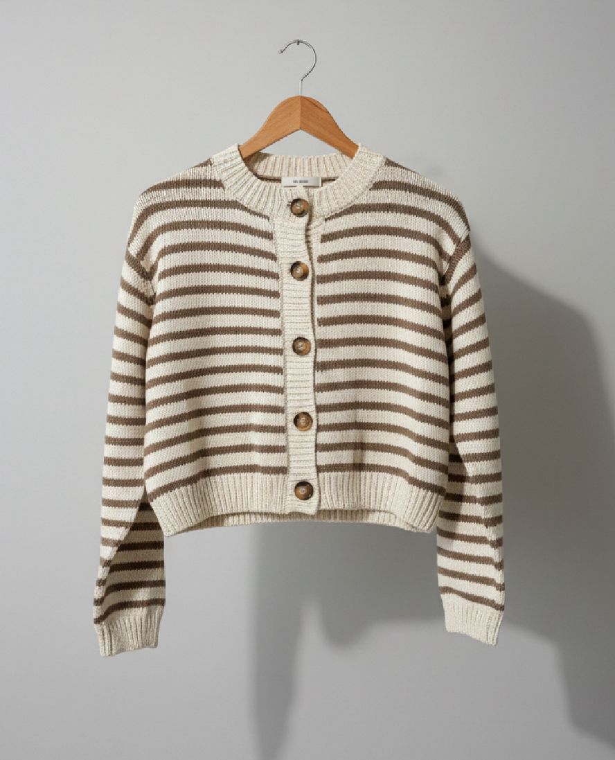 mocha/white striped knitted cardigan