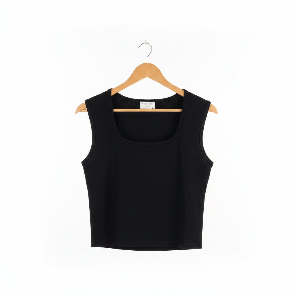 black square neck sleeveless top