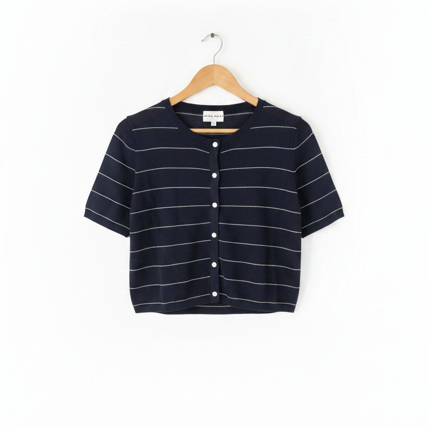 navy short sleeve cardigan with top