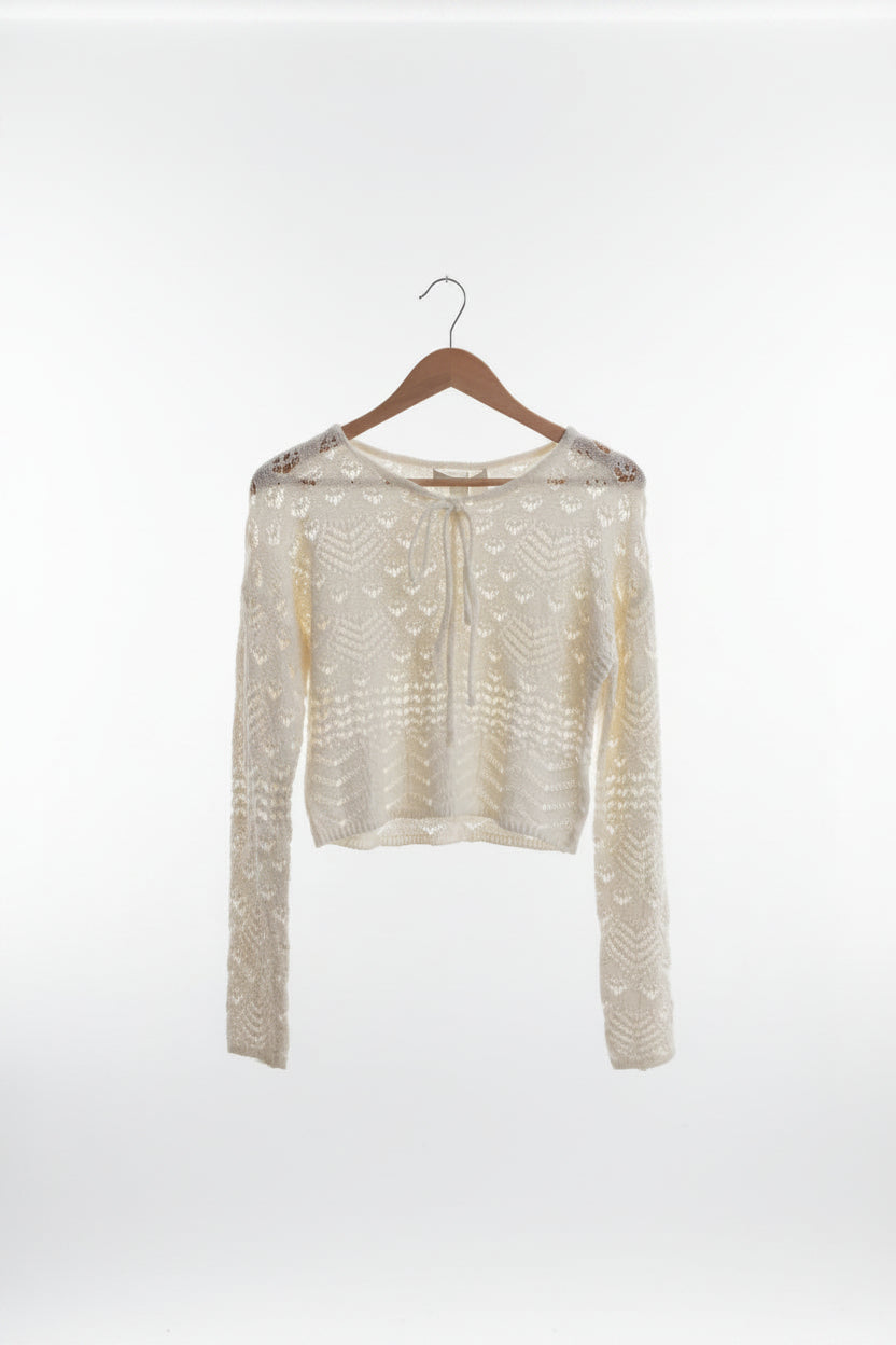 tie hollow-out knit cardi