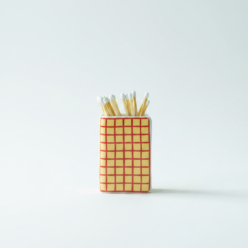 Ceramic Book-Shaped Match Holder & Bud Vase - Yellow