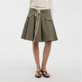 lace-trimmed drawstring midi skirt