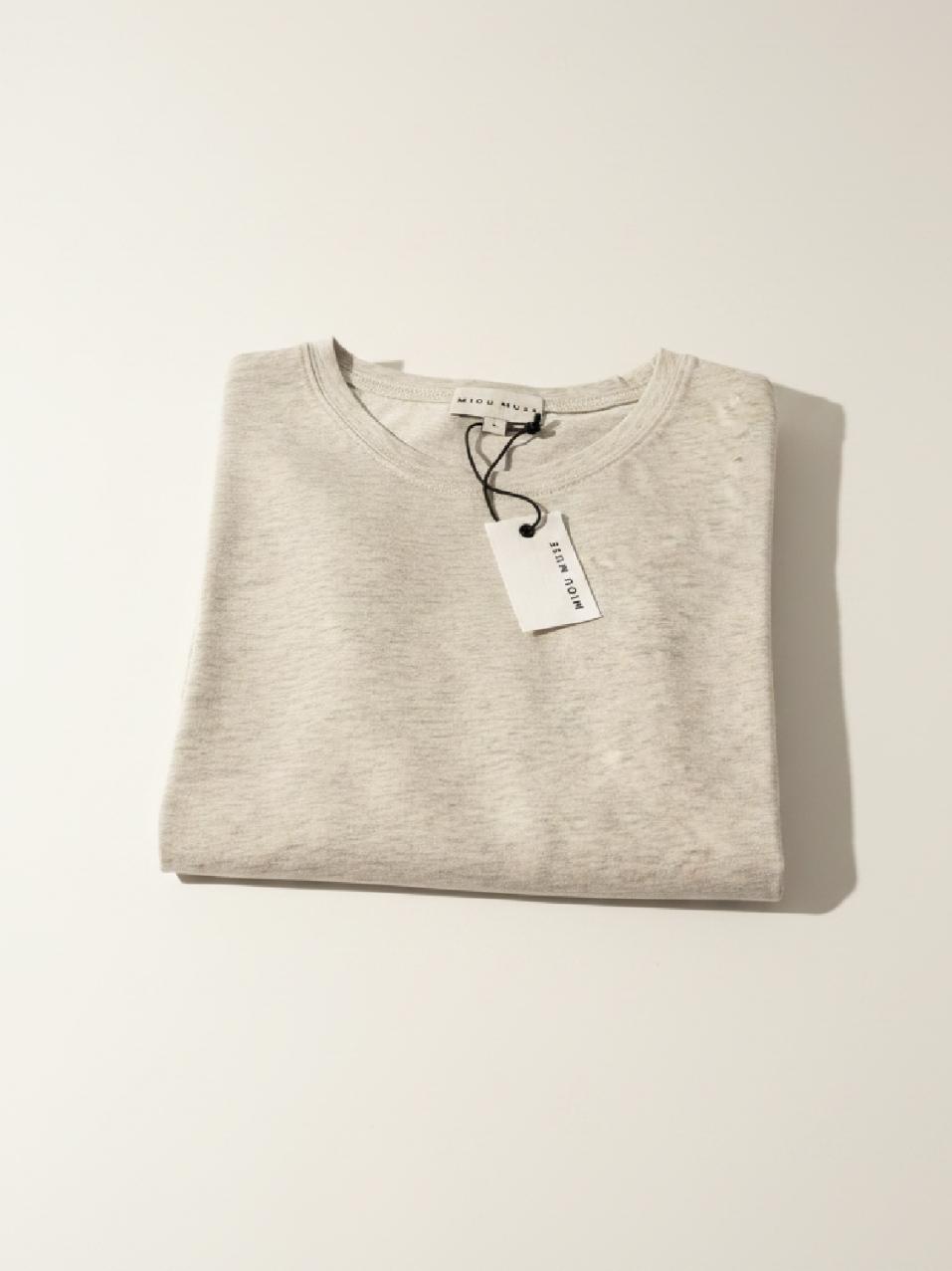 melange tan round neck cuffed sleeve top