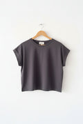 charcoal round neck cuffed sleeve top