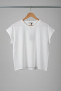 off white round neck cuffed sleeve top