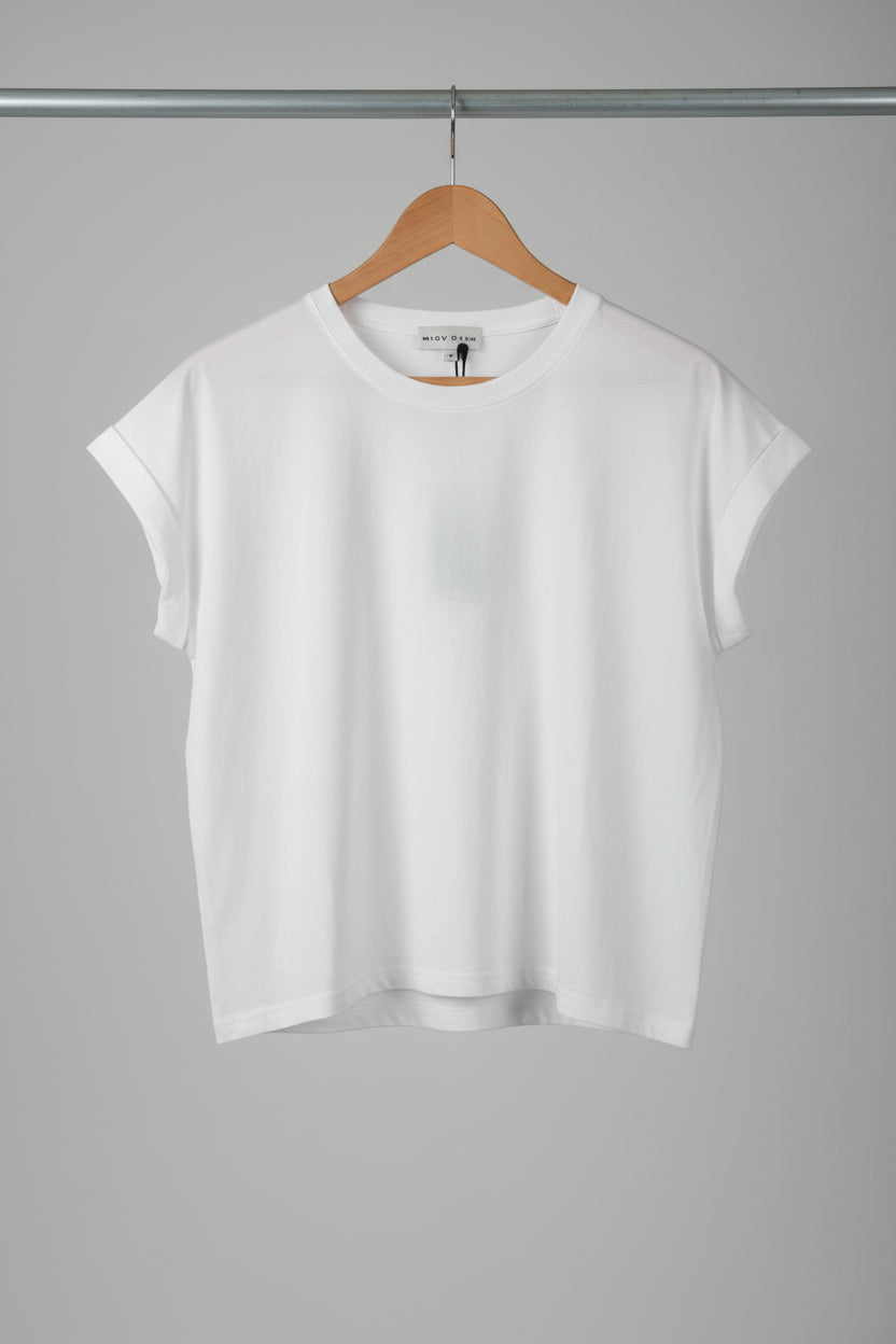 off white round neck cuffed sleeve top