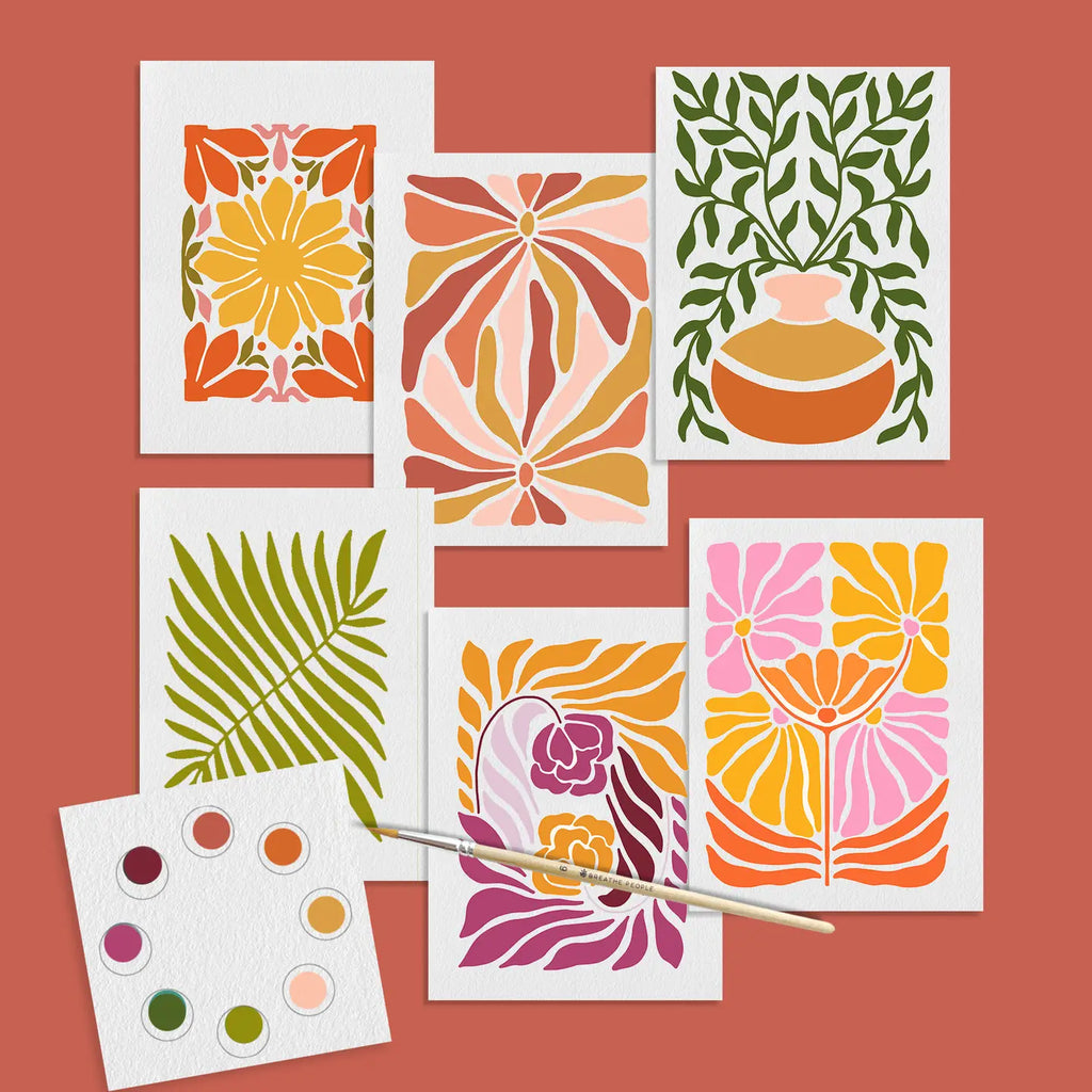 watercolor paint set postcards - abstract flowers
