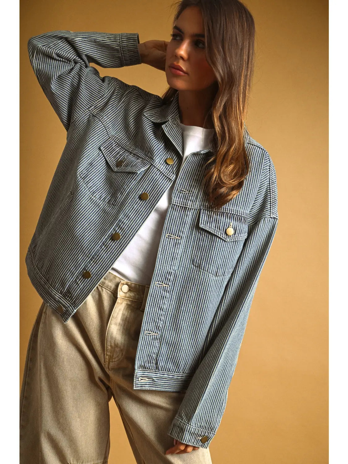 striped denim jacket