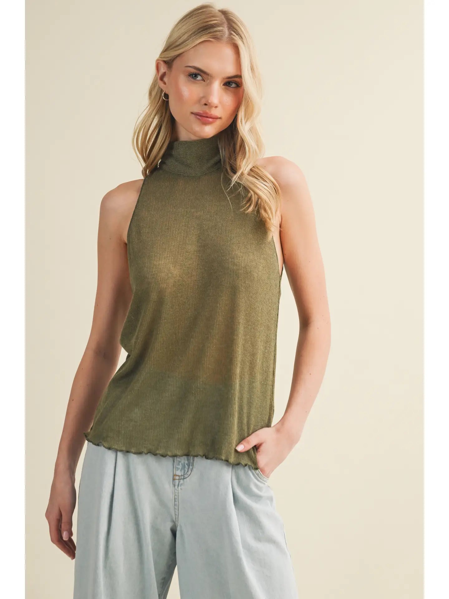 tie-back mock neck (olive green)