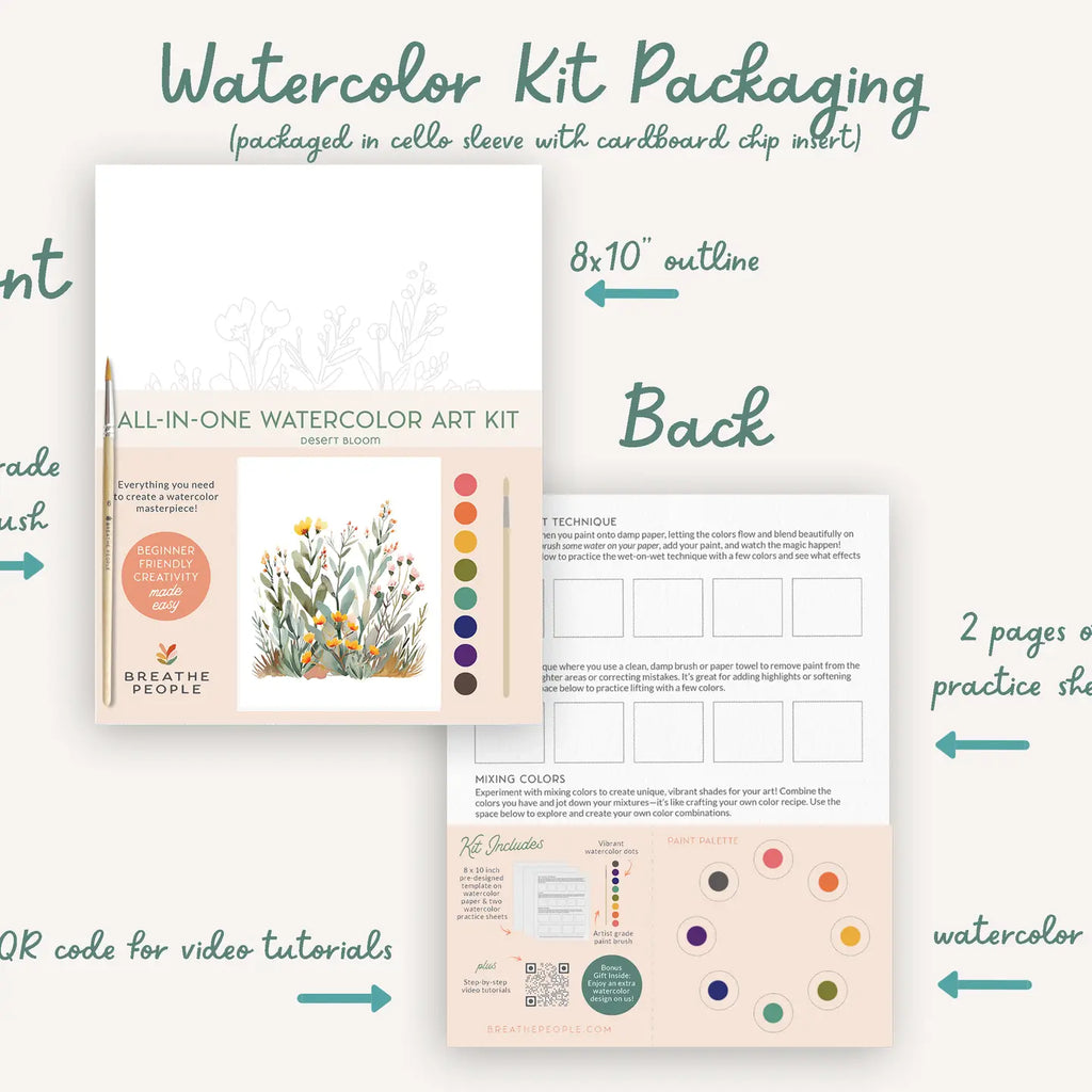 watercolor paint set postcards: summer flowers