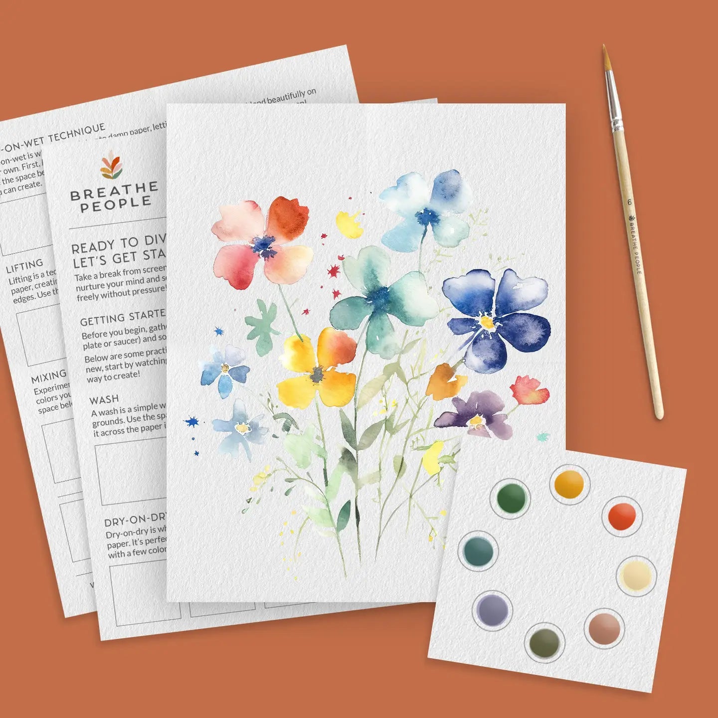 watercolor paint set postcards: summer flowers
